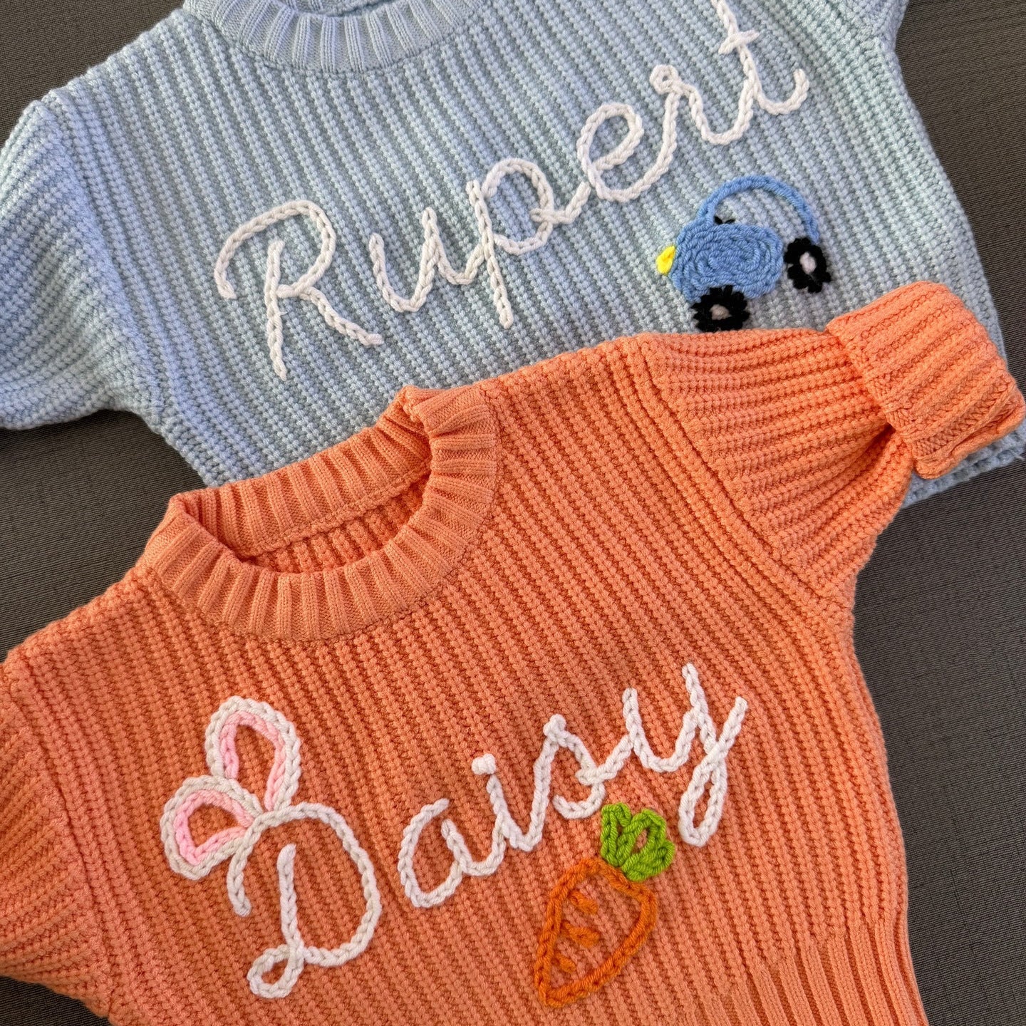 Personalized Hand Knitted Baby Sweater Soft Cotton Pullover - Cherished Harbor Gifts