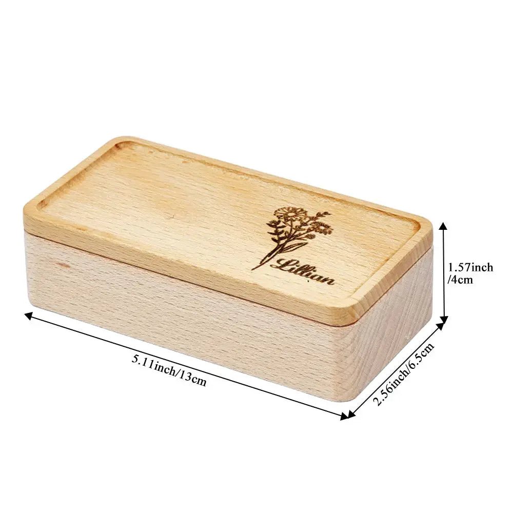 Personalized Wooden Birth Flower Jewelry Box Gift - Cherished Harbor Gifts