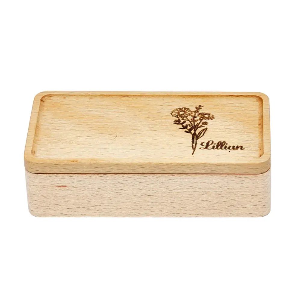 Personalized Wooden Birth Flower Jewelry Box Gift - Cherished Harbor Gifts