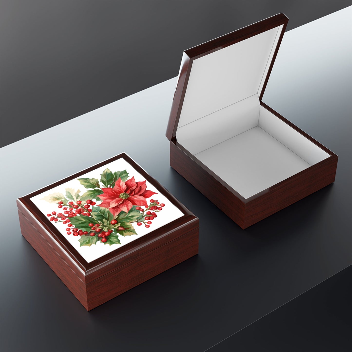 Poinsettia & Holly Jewelry Box — Christmas Jewelry Box - Cherished Harbor Gifts