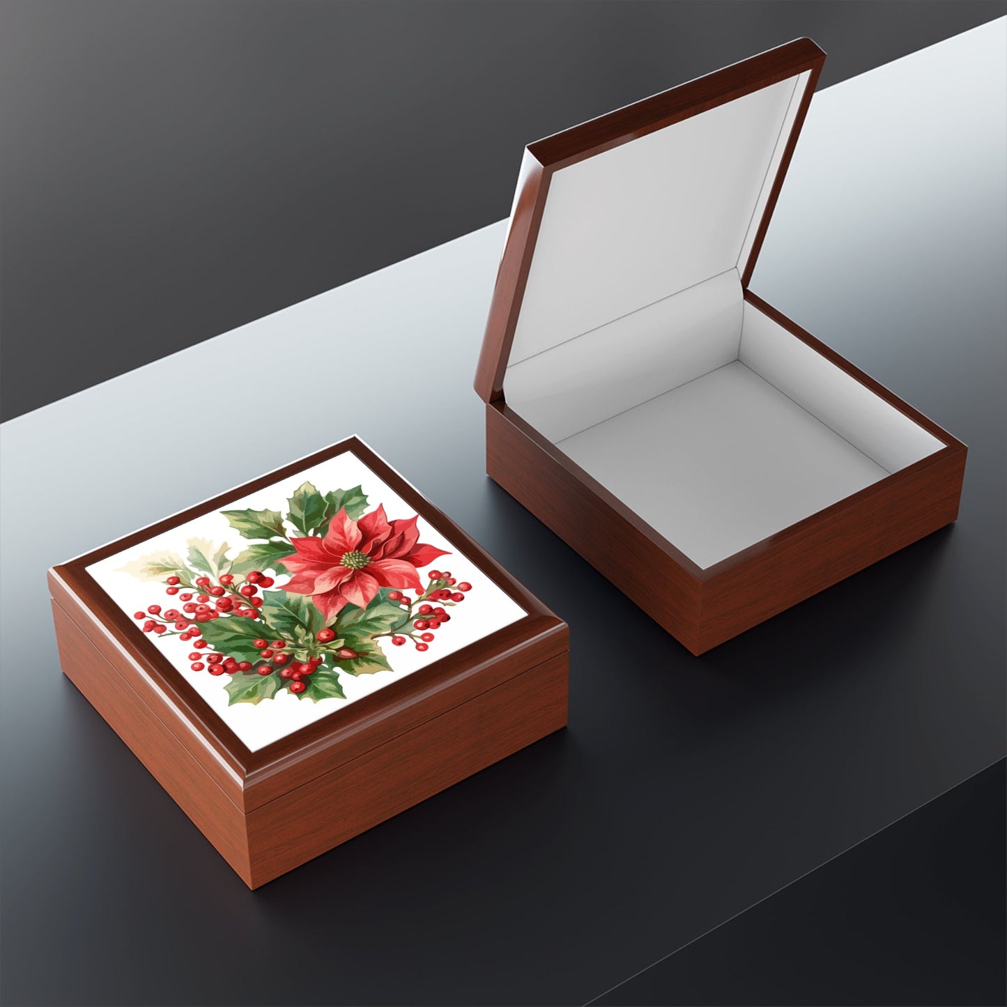 Poinsettia & Holly Jewelry Box — Christmas Jewelry Box - Cherished Harbor Gifts