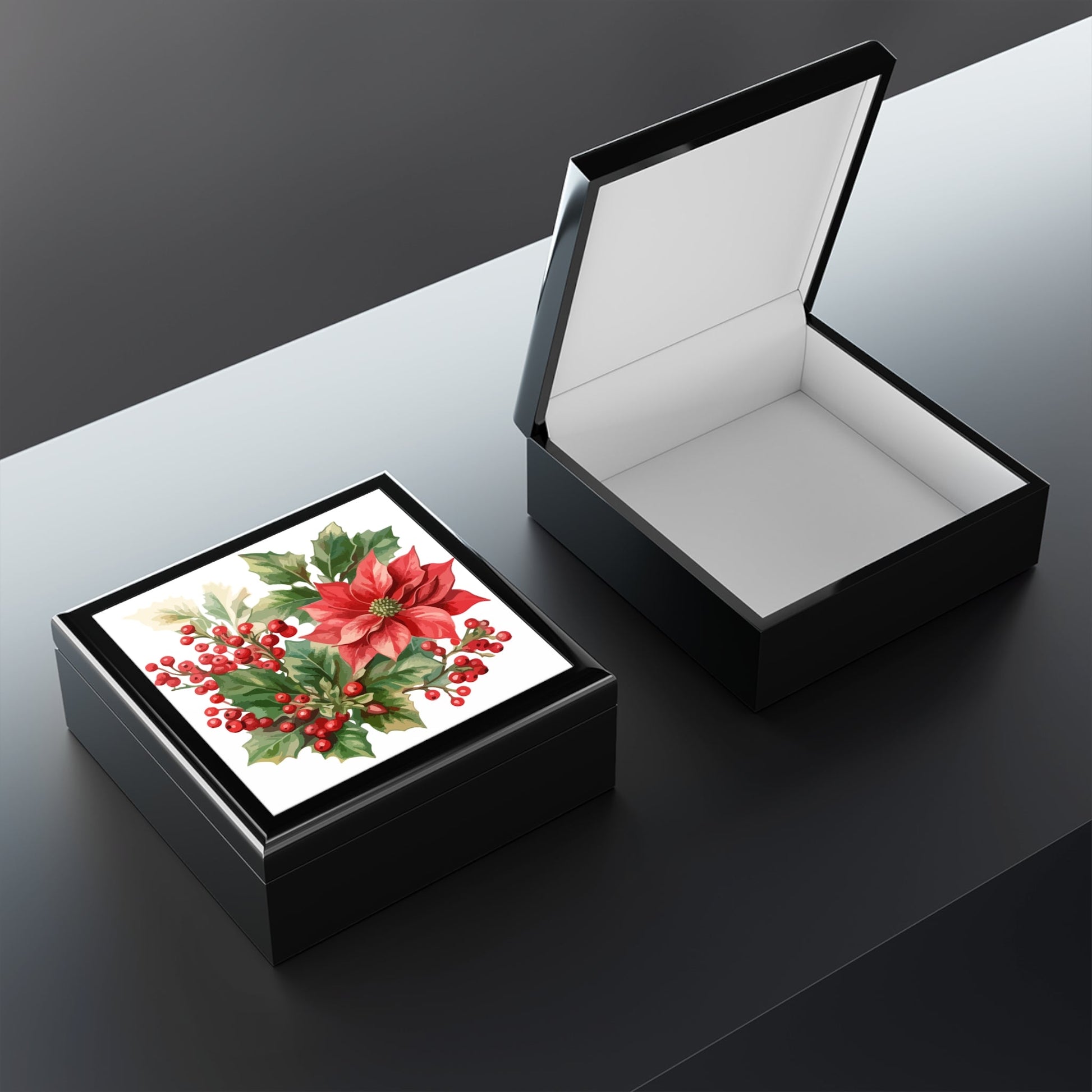 Poinsettia & Holly Jewelry Box — Christmas Jewelry Box - Cherished Harbor Gifts