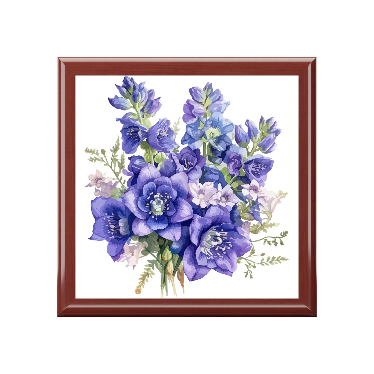 Purple Bouquet Floral Keepsake Jewelry Box - Elegant Rubberwood Organizer with Felt Interior - Cherished Harbor Gifts