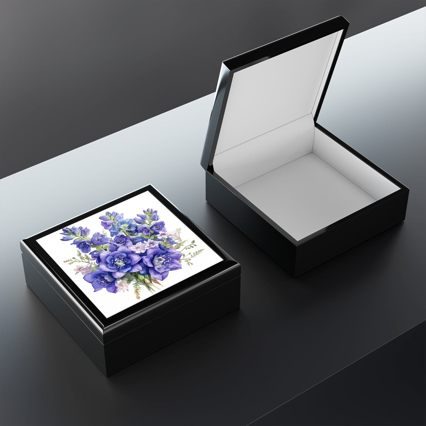 Purple Bouquet Floral Keepsake Jewelry Box - Elegant Rubberwood Organizer with Felt Interior - Cherished Harbor Gifts