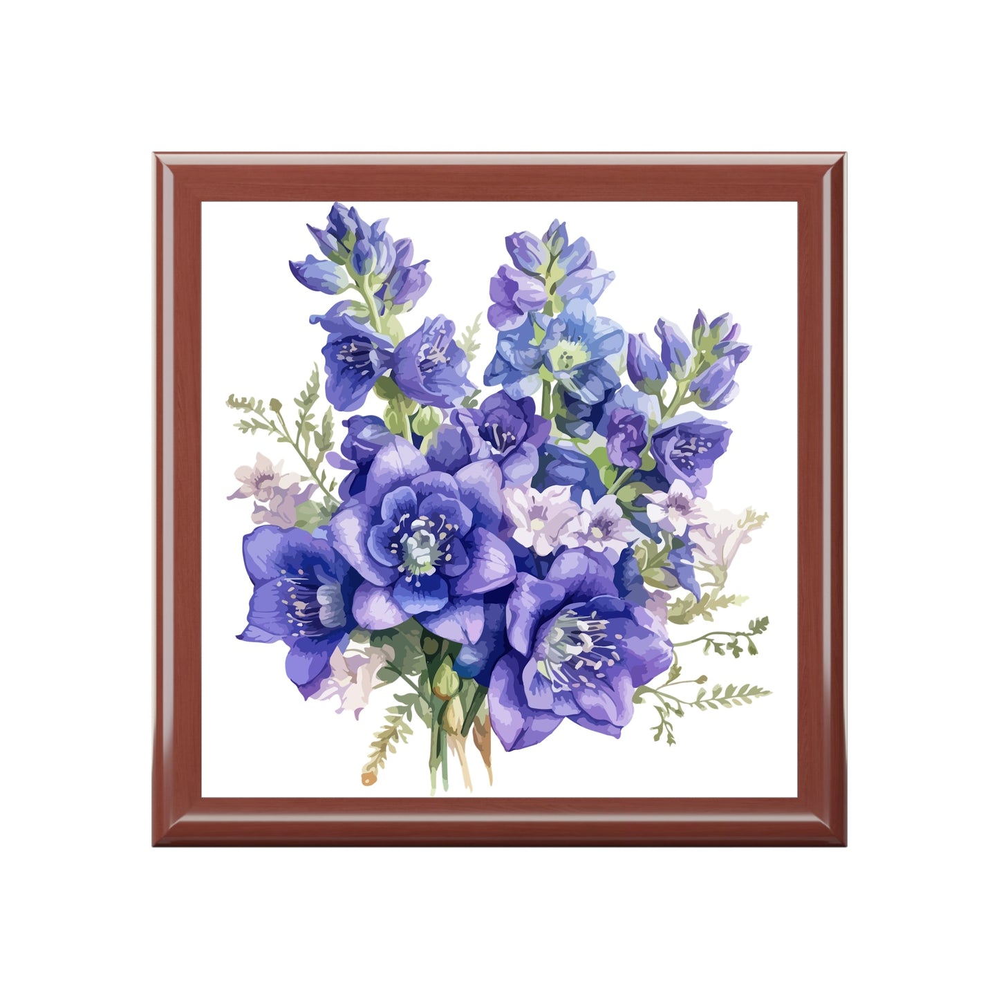 Purple Bouquet Floral Keepsake Jewelry Box - Elegant Rubberwood Organizer with Felt Interior - Cherished Harbor Gifts