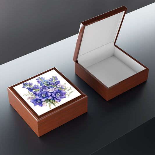 Purple Bouquet Floral Keepsake Jewelry Box - Elegant Rubberwood Organizer with Felt Interior - Cherished Harbor Gifts