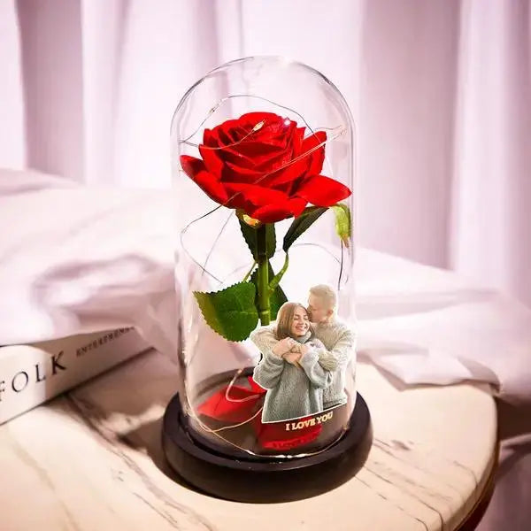 Custom Rose Gift - LED Night Light with Eternal Red Rose by Inkedjoy