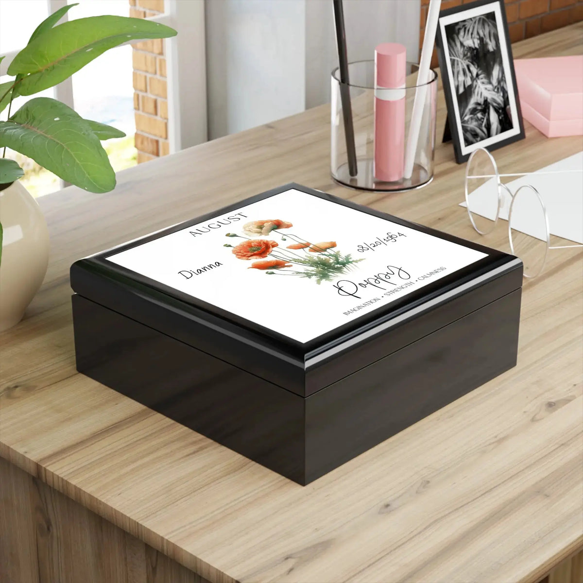 Rose Floral Keepsake Box featuring elegant design and black finish.