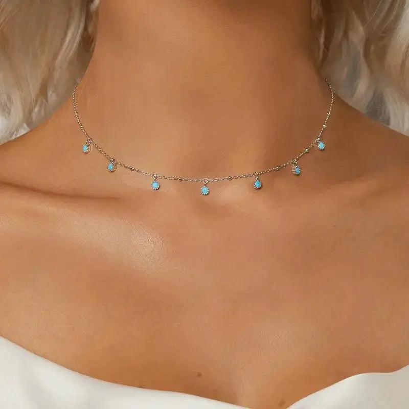 925 Sterling Silver Turquoise Silver Necklace | White Gold Plated Women's Pendant Jewelry by TED
