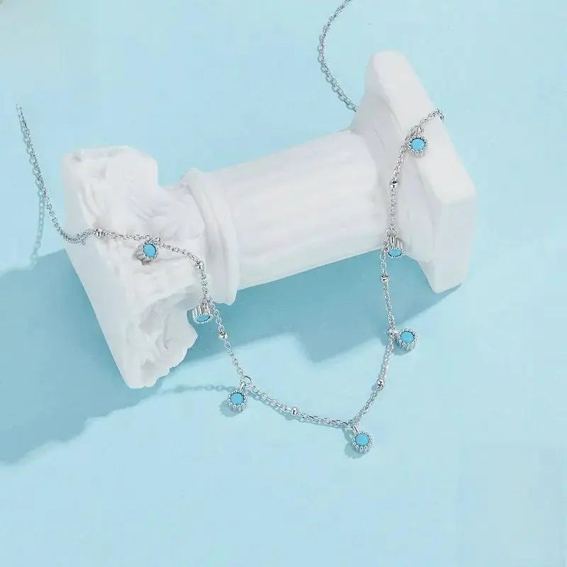 925 Sterling Silver Turquoise Silver Necklace | White Gold Plated Women's Pendant Jewelry by TED