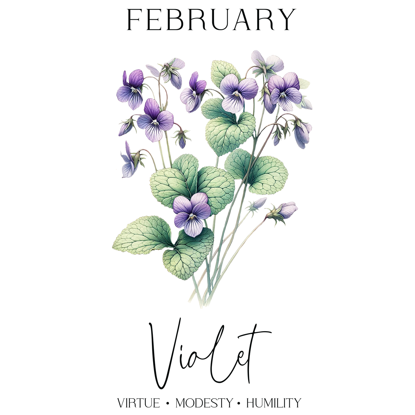 Violet flowers bouquet with green leaves, showcasing delicate purple blooms.
