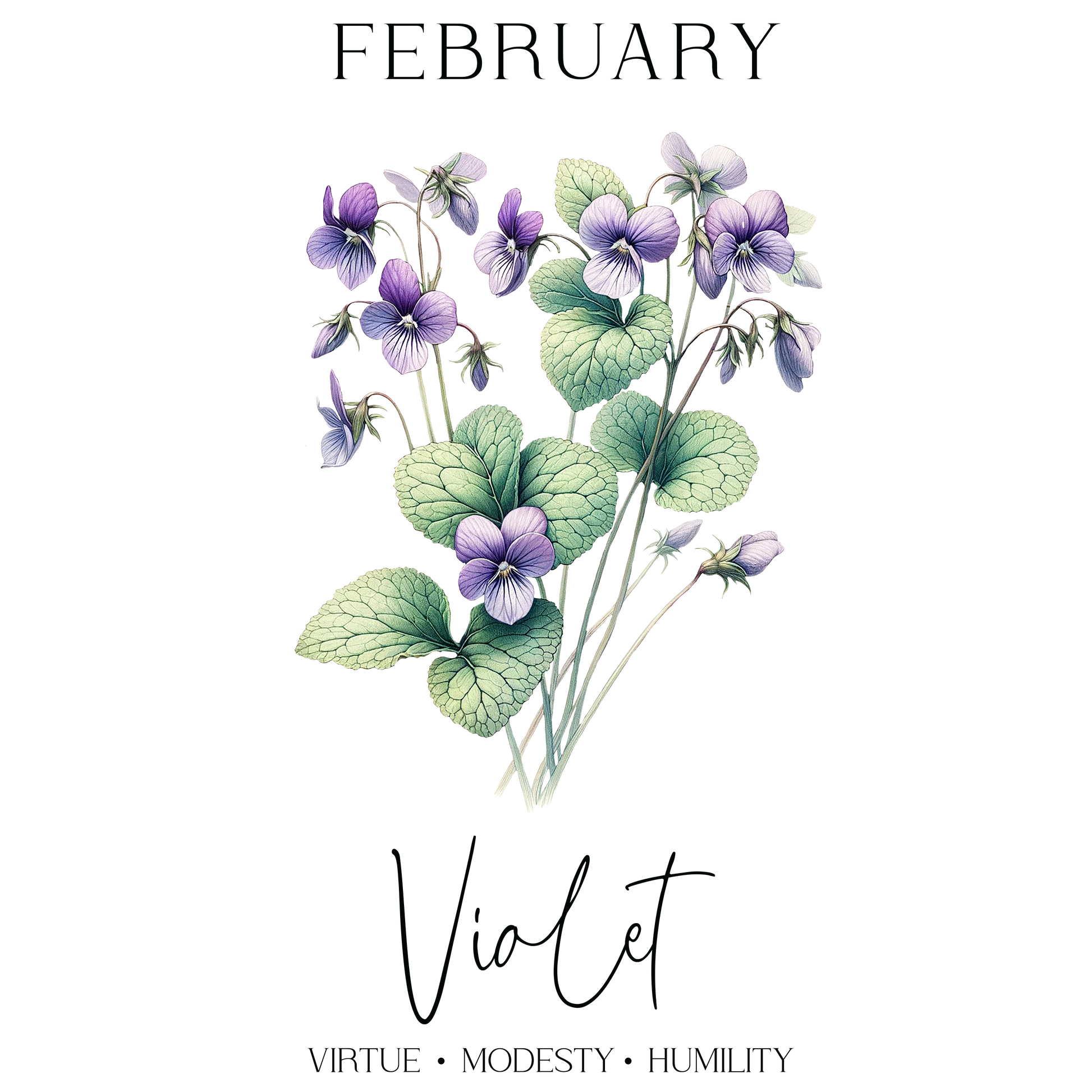 Violet flowers bouquet with green leaves, showcasing delicate purple blooms.
