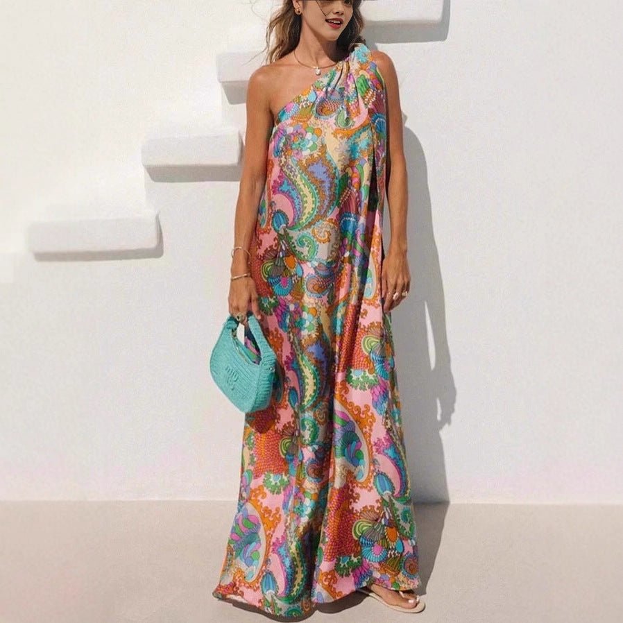 Women's Floral One Shoulder Maxi Vacation Dress - Cherished Harbor Gifts