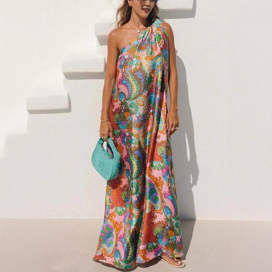 Women's Floral One Shoulder Maxi Vacation Dress - Cherished Harbor Gifts