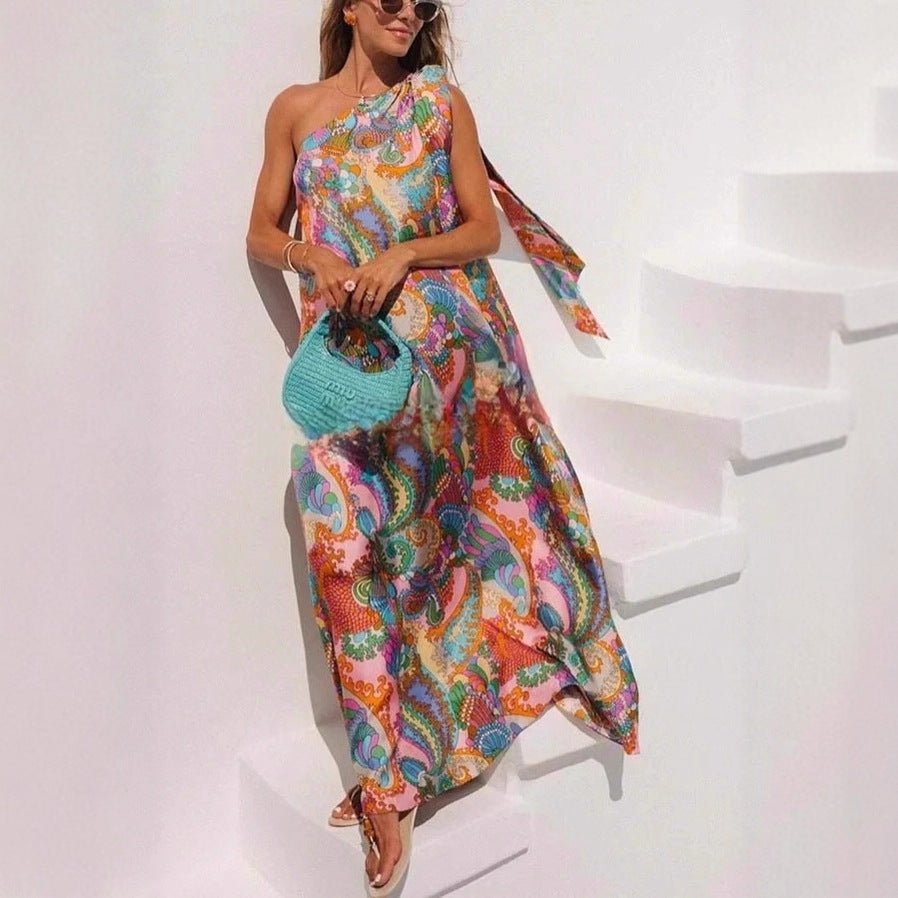 Women's Floral One Shoulder Maxi Vacation Dress - Cherished Harbor Gifts