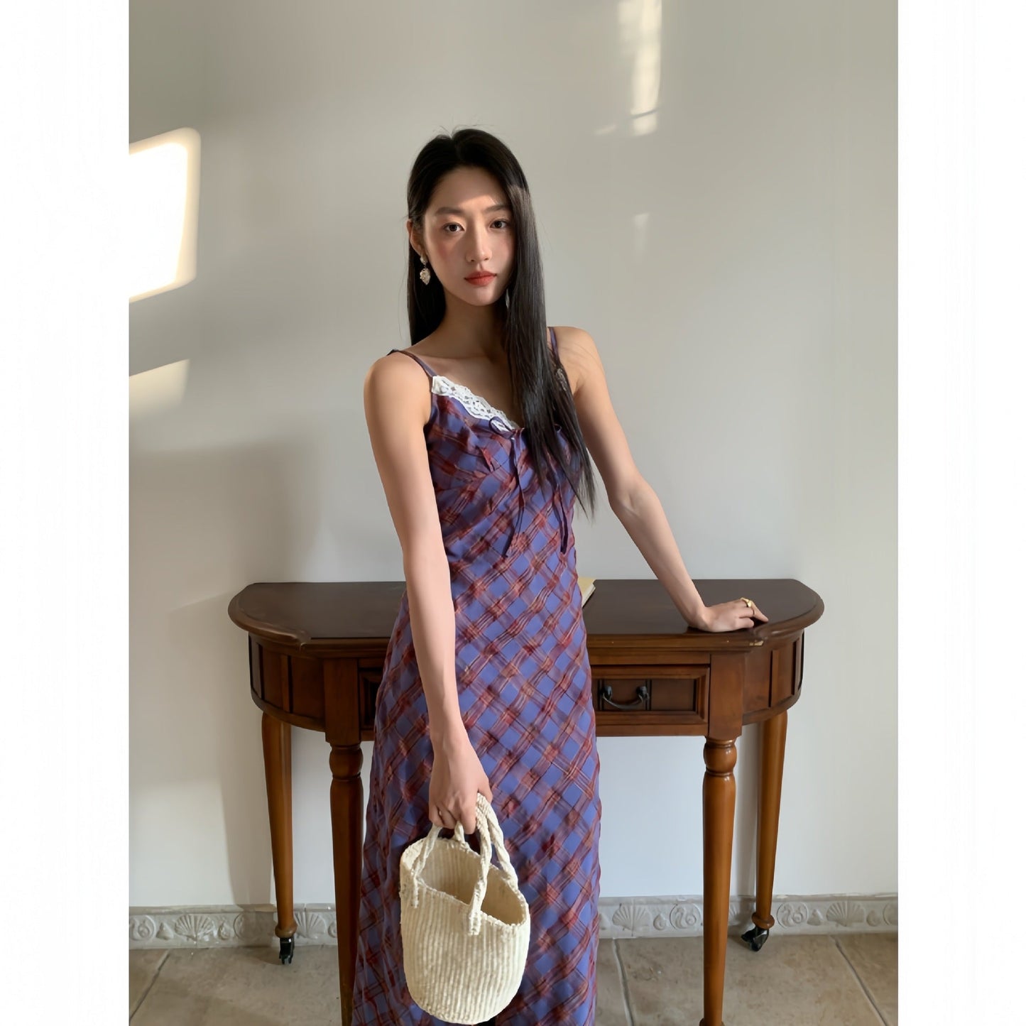 Women's Plaid V-Neck Camisole Maxi Holiday Dress - Cherished Harbor Gifts