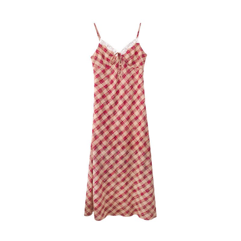 Women's Plaid V-Neck Camisole Maxi Holiday Dress - Cherished Harbor Gifts